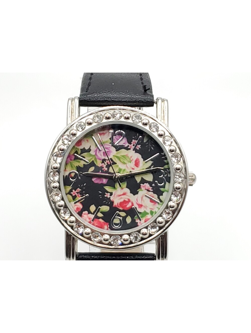 Flower Quartz Watch Womens New Battery Black Band 32mm